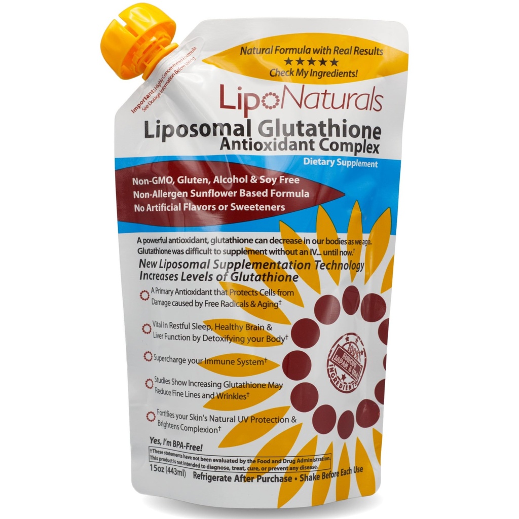 Lipo Naturals Liposomal Glutathione Complex Liquid (30 Dosi) - Natural Formula Immunity + Liver Health + Anti-Aging Support with Vitamin C - Vegan, China-Free (15oz / 443ml)
