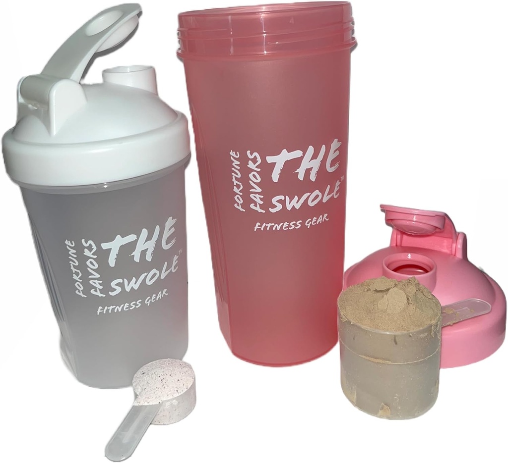 Shaker Bottiglia [2 pack] per Protein Shakes, pre-allenamento e post-allenamento. Uno 24 on/uno 14-ounce. Colori assortiti. (Pink/Clear)