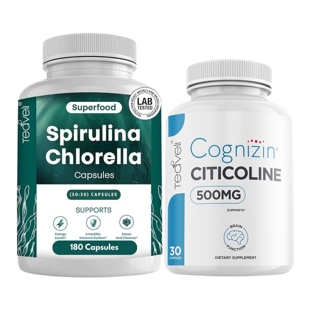 Teaveli Citicoline con Spirulina clorella capsule Bundle