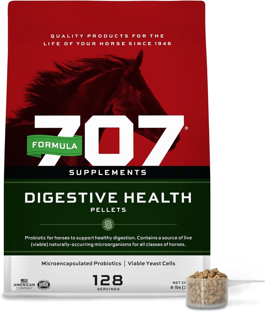 Formula 707 Integratore di Equino Sanitario Digestivo, 8lb Bag – Probiotici, Prebiotici e Enzimi Digestivi per Cavalli