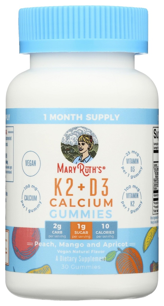 Vitamina di Mary Ruth K2 & D3 + Gummie di calcio, 30 Ct
