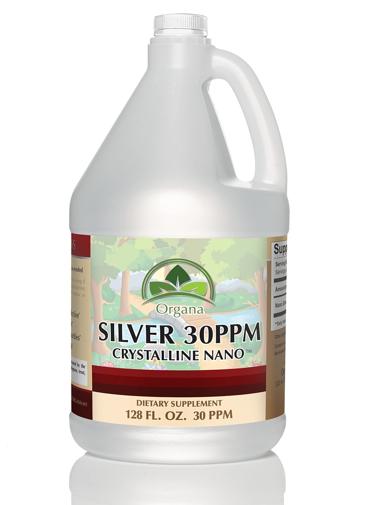 Organa Crystalline Nano Colloidal Silver - Ultra Pure Silver Liquid per Supporto Immune - Ultimate Bio Active Supplement Solution - Plata Coloidal - 1 Gallon (128 once) - 30 PPM