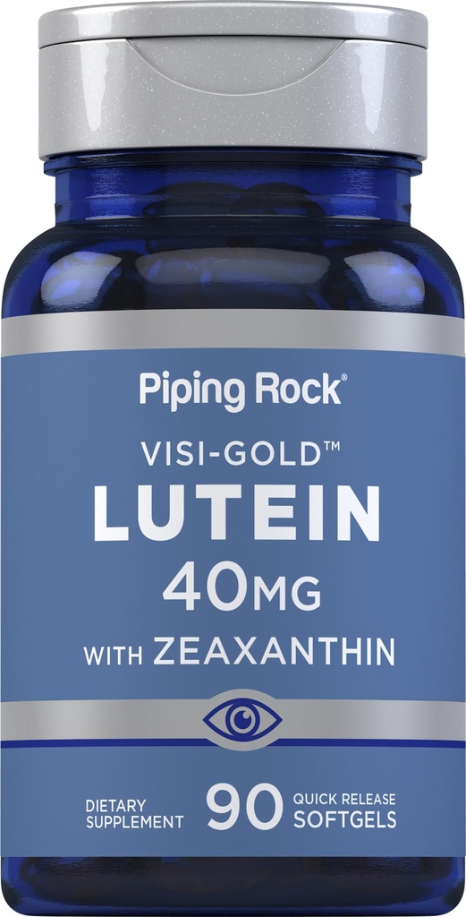 Piping Rock Lutein con Zeaxanthin 40mg | 90 Softgels | Integratore di salute degli occhi da estratto di Marigold | Non-GMO, Gluten Free