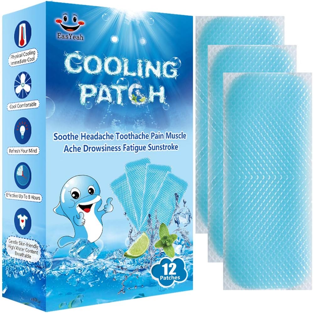 12 fogli raffrescamento patch per Fever Discomfort & Pain Relief, Raffreddamento Riduttore di Fever, Soothe Headache Pain, Confezione di 12