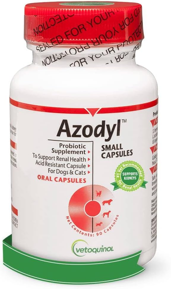 Vetoquinol Azodyl Kidney Salute Supplemento per cani e gatti, 90ct - Probiotico Benessere per animali domestici - Aiuto Supporta la funzione del rene & Gestire le tossine renali - Supplemento per la cura renale - Capsettini facili da usare