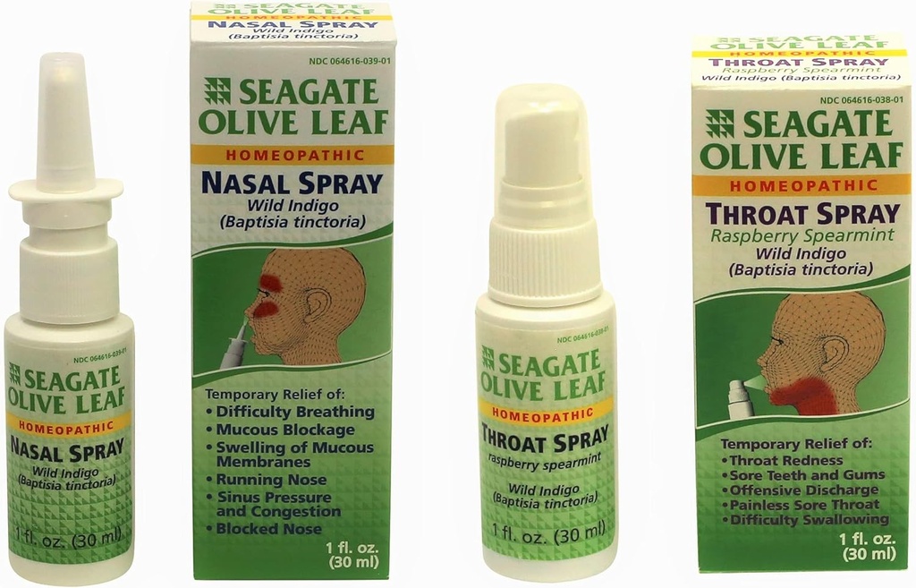 Prodotti Seagate, Olive Leaf Nasal e Raspberry Spearmint Spray Combo Pack (2Pack), Prodotti