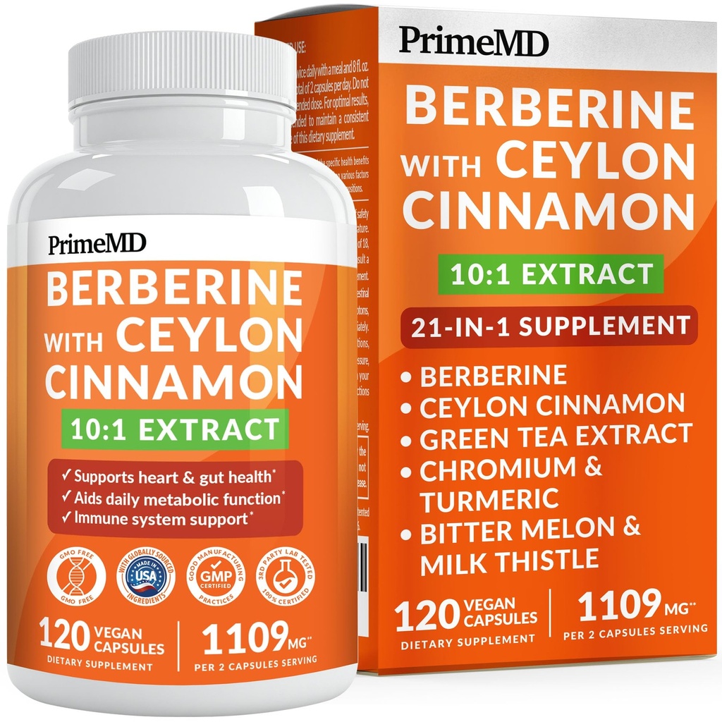 21-in-1 Berberina supplemento con cannella di Ceylon con cromo, melone di Bitter e estratto di tè verde e estratto di pepe nero 5X per il supporto energetico e metabolico con 5279 mg (120 ct, confezione da 1)