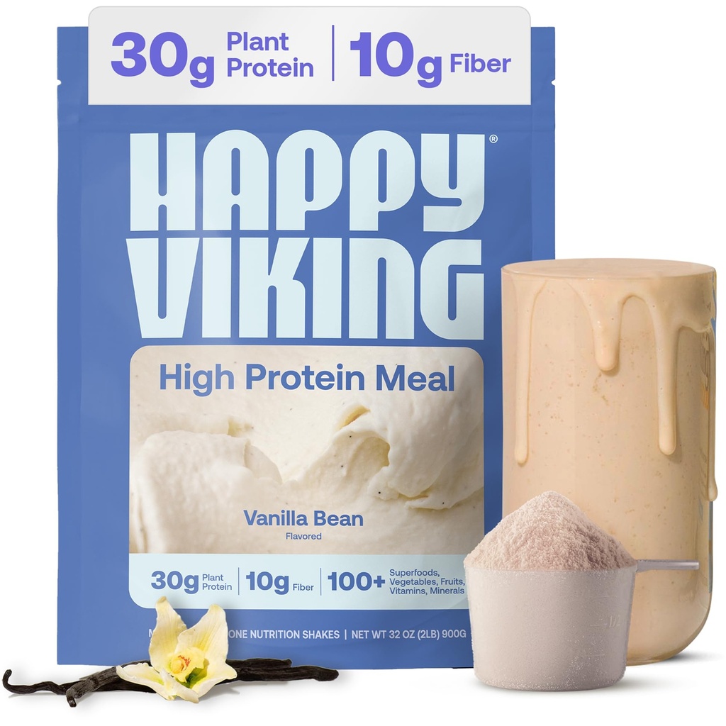 Happy Viking Vanilla Plant Protein Powder, Creato da Venus Williams, 20G Protein, Low Carb, Keto, Vegan, Gluten-Free, Non-GMO, Superfoods, Sostituzione Meal completa, 1 Canister (24 oz.)