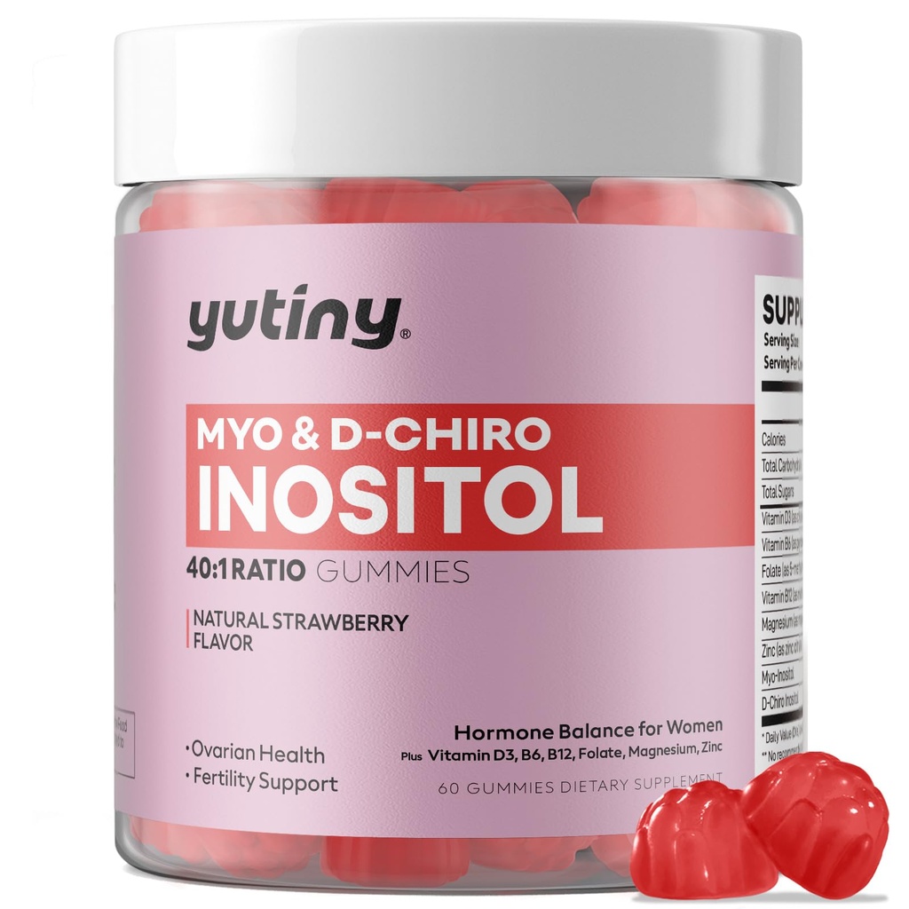 Myo-Inositol & D-Chiro Inositol Gummies, Vitamina B6 B12 & Folate per le donne, Vegan, Sugar Free, Fragola Flavor, 60 Conte