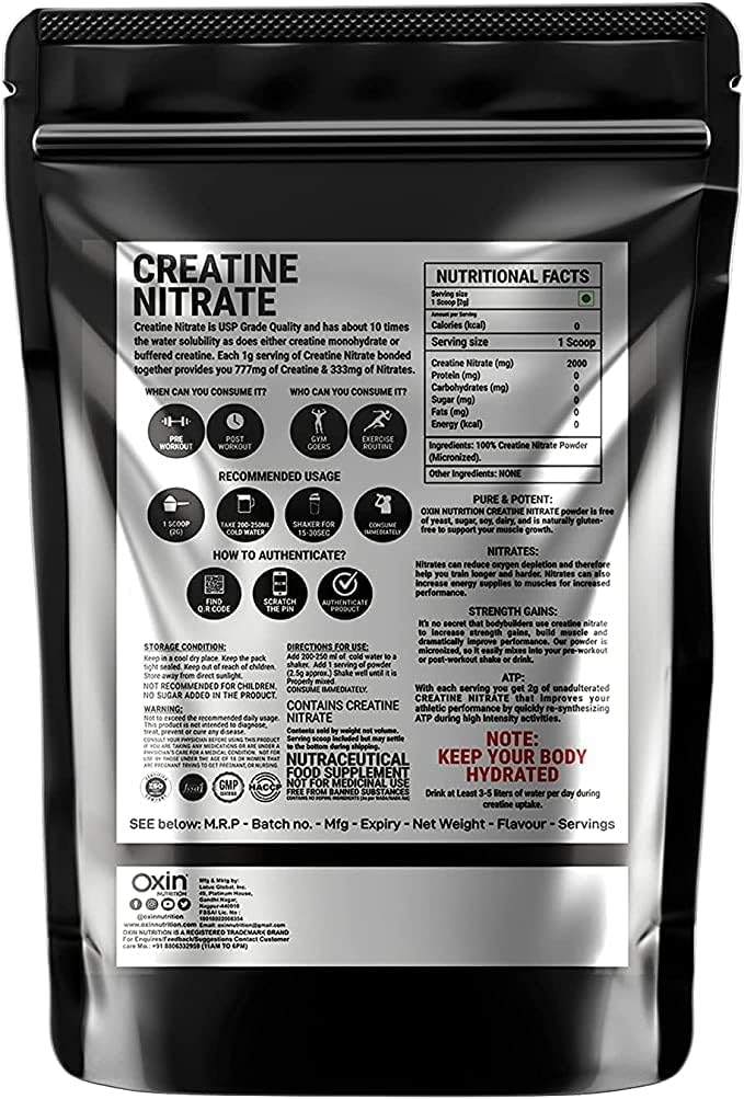 Flacon Creatina Nitrato Pre Supplemento di allenamento Polvere 50 Grammi, 1.7637 Ounce