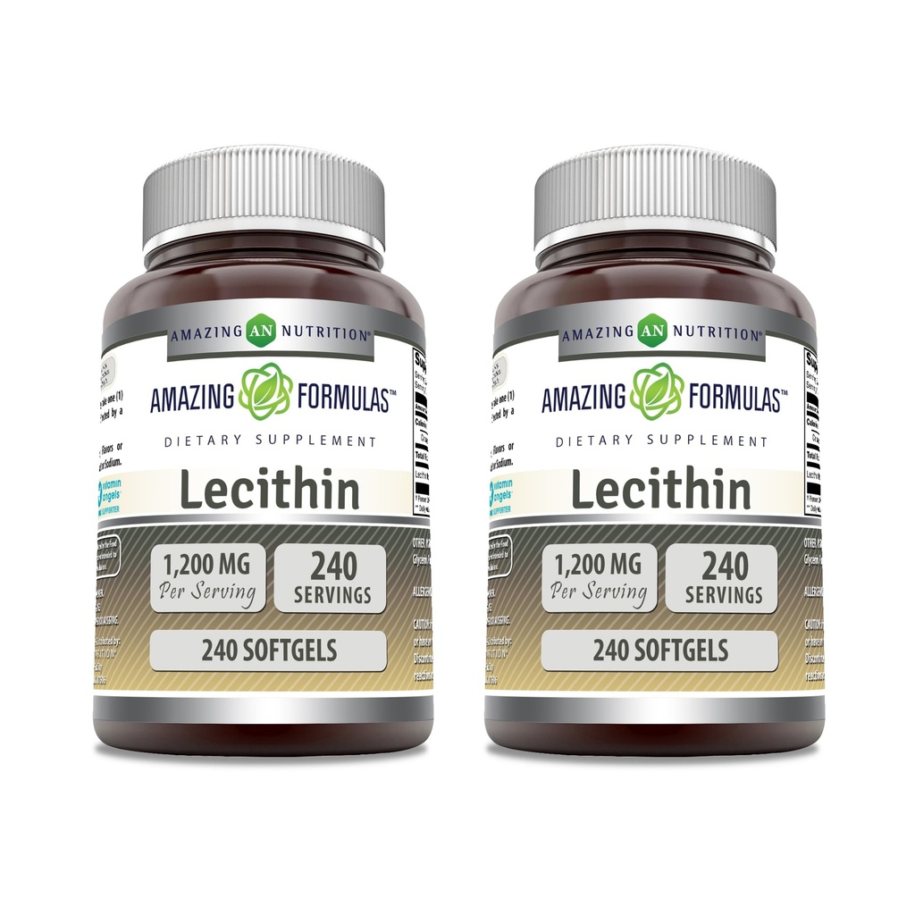 Lecitina 1200 mg Softgels Supplemento | Alta potenza | Non OGM | Gluten Free (2 Pack, 240 Count)