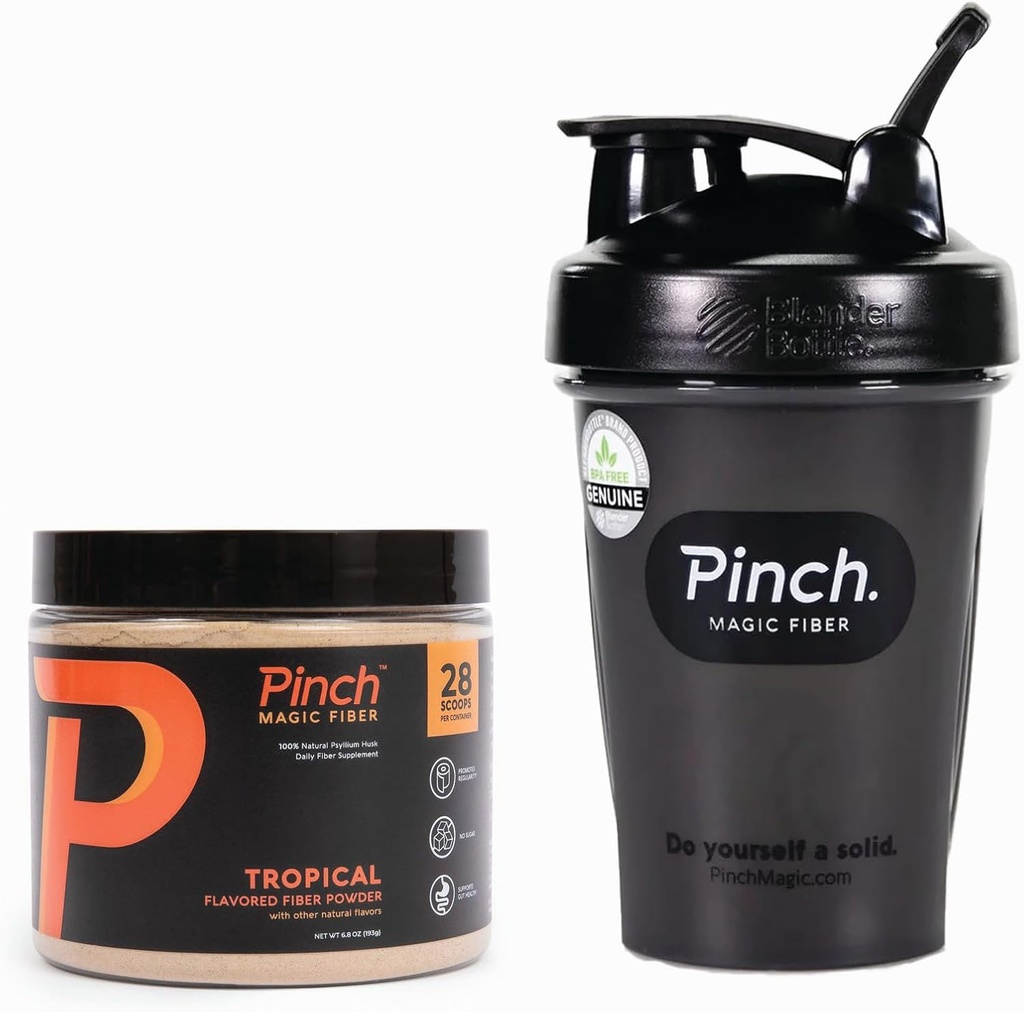 Pinch Magic Fiber & Shaker Combo | Integratore di fibre prebiotiche per la salute digestiva, Keto, Vegan, Sugar-Free | Include BPA-Free Shaker per la miscelazione e il viaggio | USA-Made | 28-Day Supply | 20 oz
