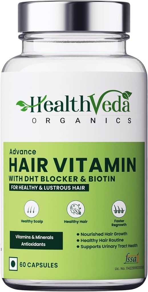 Antipasto Generico Vitamina con Dht Blocker & Biotin | per una migliore crescita dei capelli e controllo caduta dei capelli | Stimola le follie dei capelli | per gli uomini e le donne - 60 capsule di veg