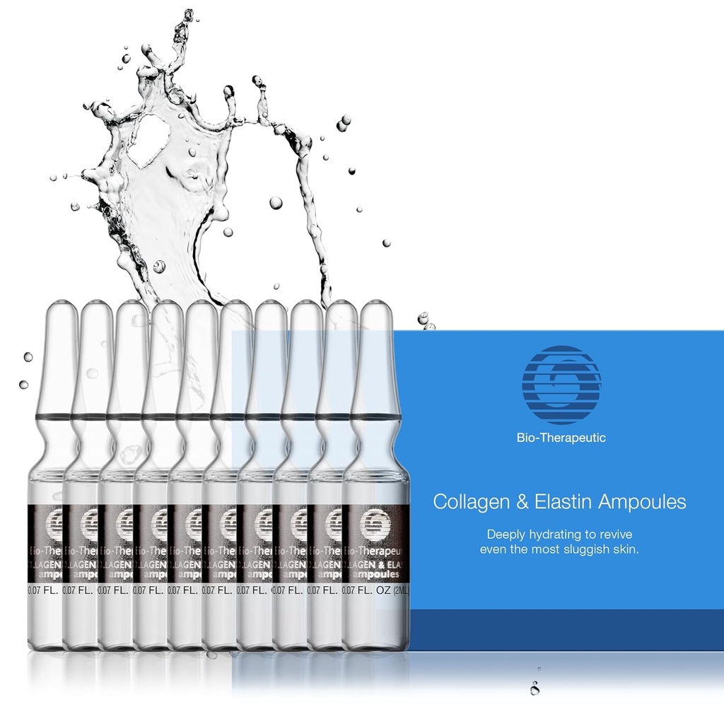 Bio-terapeutica Collagen & Elastin Ampoules, siero facciale concentrato Hydrates and Firms Tutti i tipi di pelle con Gentle e Restorative Water Based Formula - 10 Vials di vetro