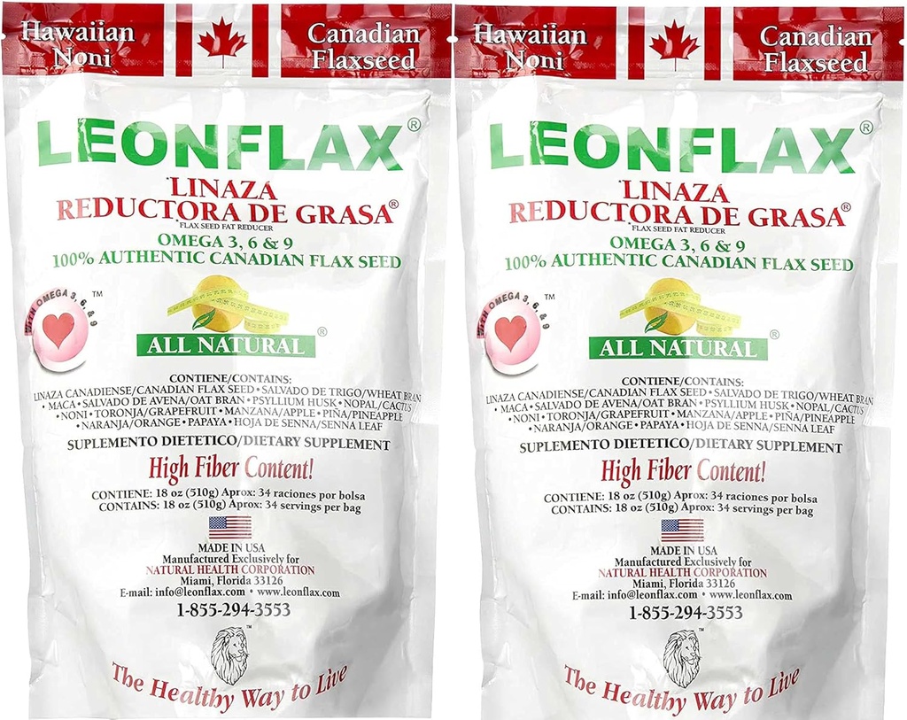 Leonflax 100% Autentica polvere di semi di lino canadese, tutti naturali, alto contenuto di fibre, integratore alimentare per migliorare la vostra salute digestiva, Omega 3, 6 & 9, 18 Oz, borsa (1)