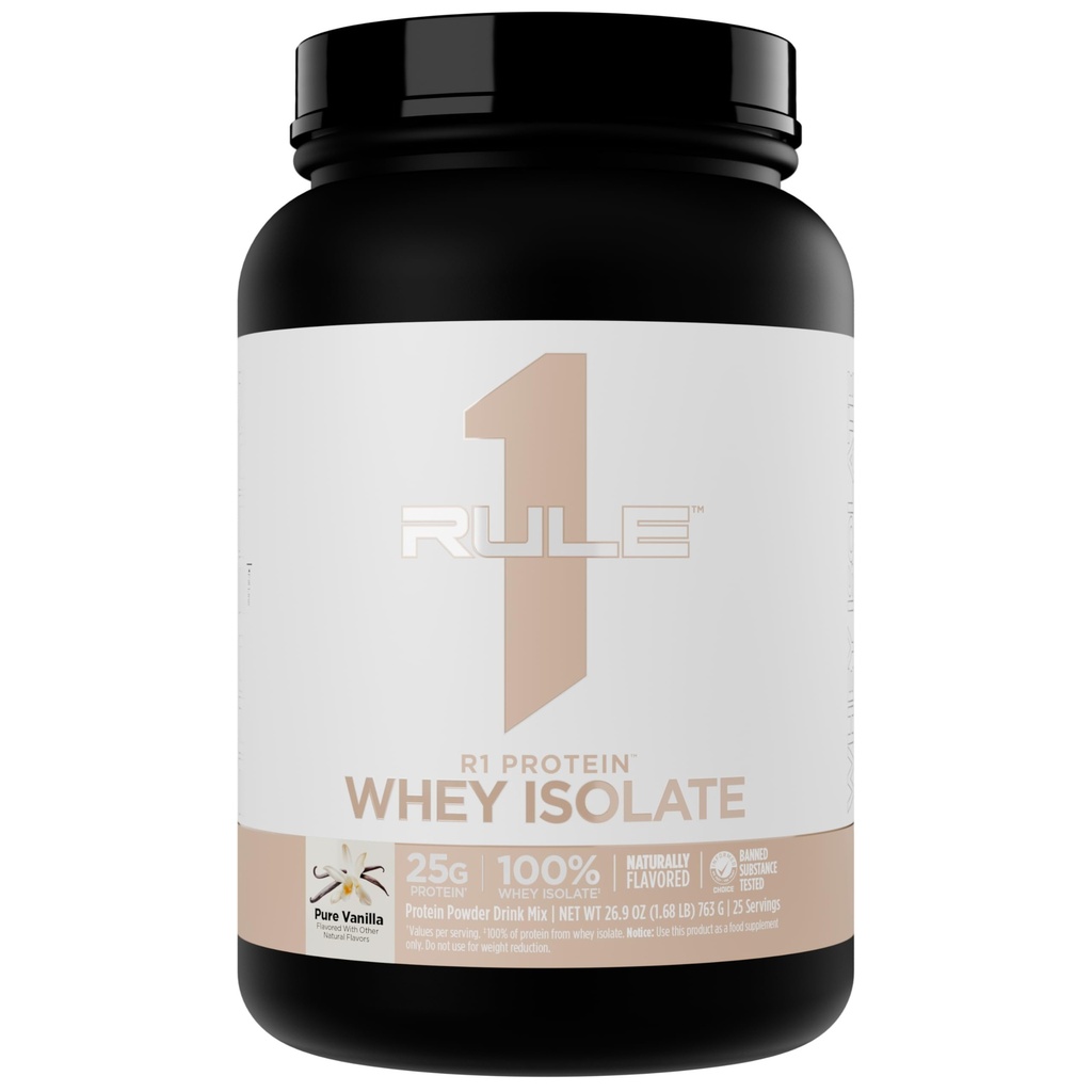Regola 1 Naturally Flavored R1 Protein Whey Isolate - Formula pulita con 25g Protein & 6g BCAA Esclusivamente isolato e idrolizzato Fonti per il recupero di allenamento (1.7 Pounds*, Pure Vanilla)