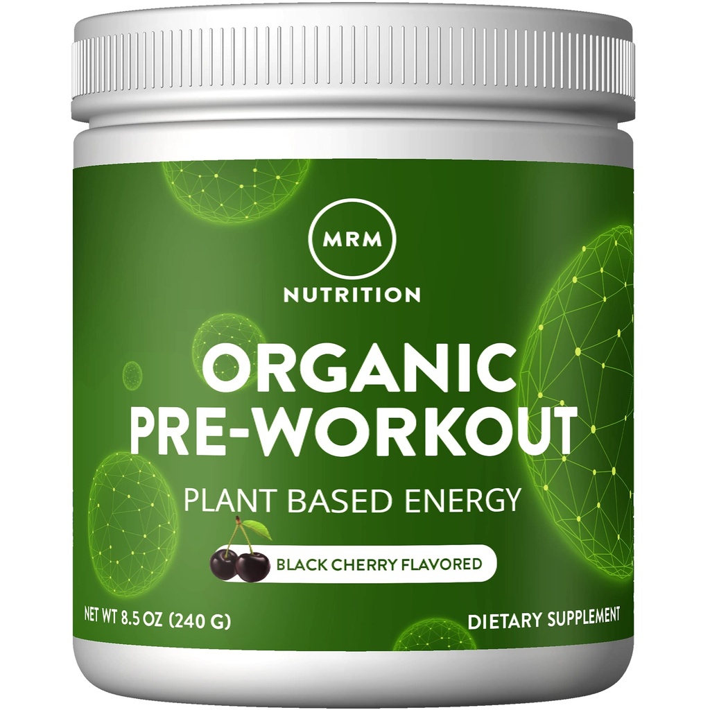 MRM Nutrition Organic Pre-Workout Powder - Donne & Uomini, 150 mg Caffeina Naturale & Adaptogens, Pure Energy, Focus & Blood Flow, Vegan, Certificato Organico, Non OGM - 20 Serve, Black Cherry Flavor