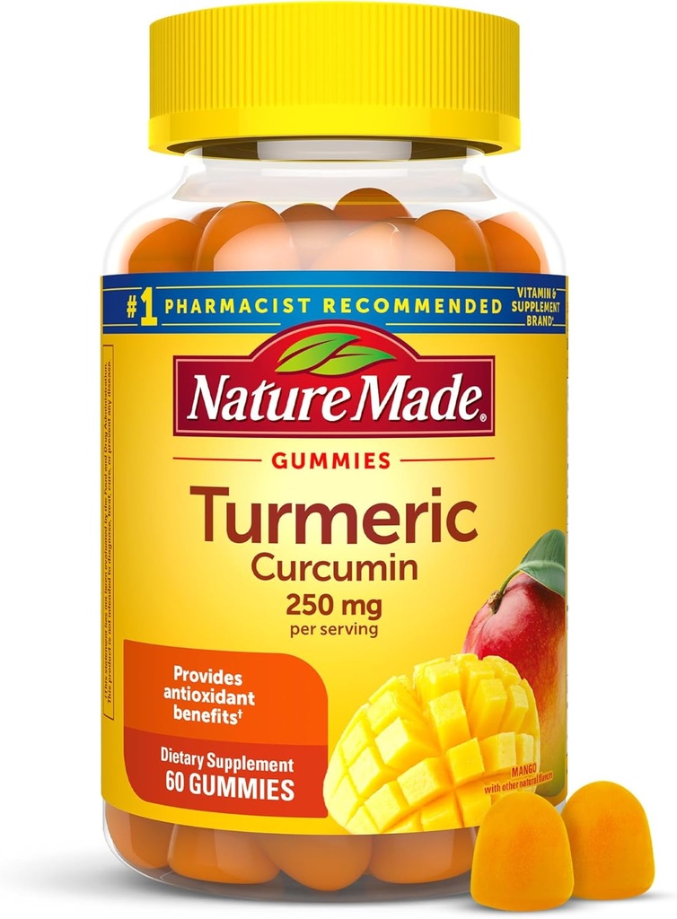 Curcumina di curcuma curcuma 250mg per il servizio, supplemento dietetico per il supporto antiossidante, 60 Gummies, alimentazione di 30 giorni