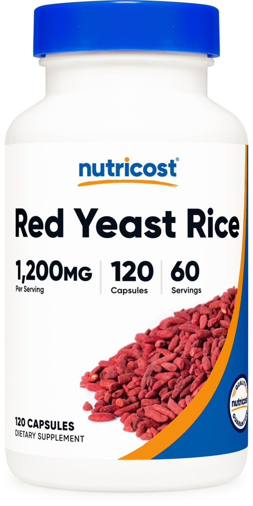 Nutricost rosso lievito di riso 1200mg, 120 capsule - 60 Serv, berretti di verdure, non OGM, senza glutine