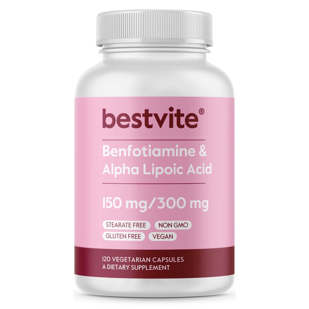Benfotiamine 150mg / Acido lipoico alfa 300mg (120 capsule vegetariane) - No Stearates - Vegan - Gluten Free - Non OGM