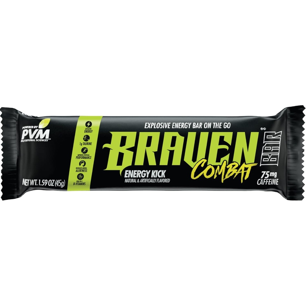 Braven Combat Energy Kick Energy Bars con Caffeina (1.59 oz, Confezione da 20) – On-The-Go Energy Bars con 75mg Caffeina – Gluten Free Energy Snacks – alternativa alle Chews energetiche con caffeina