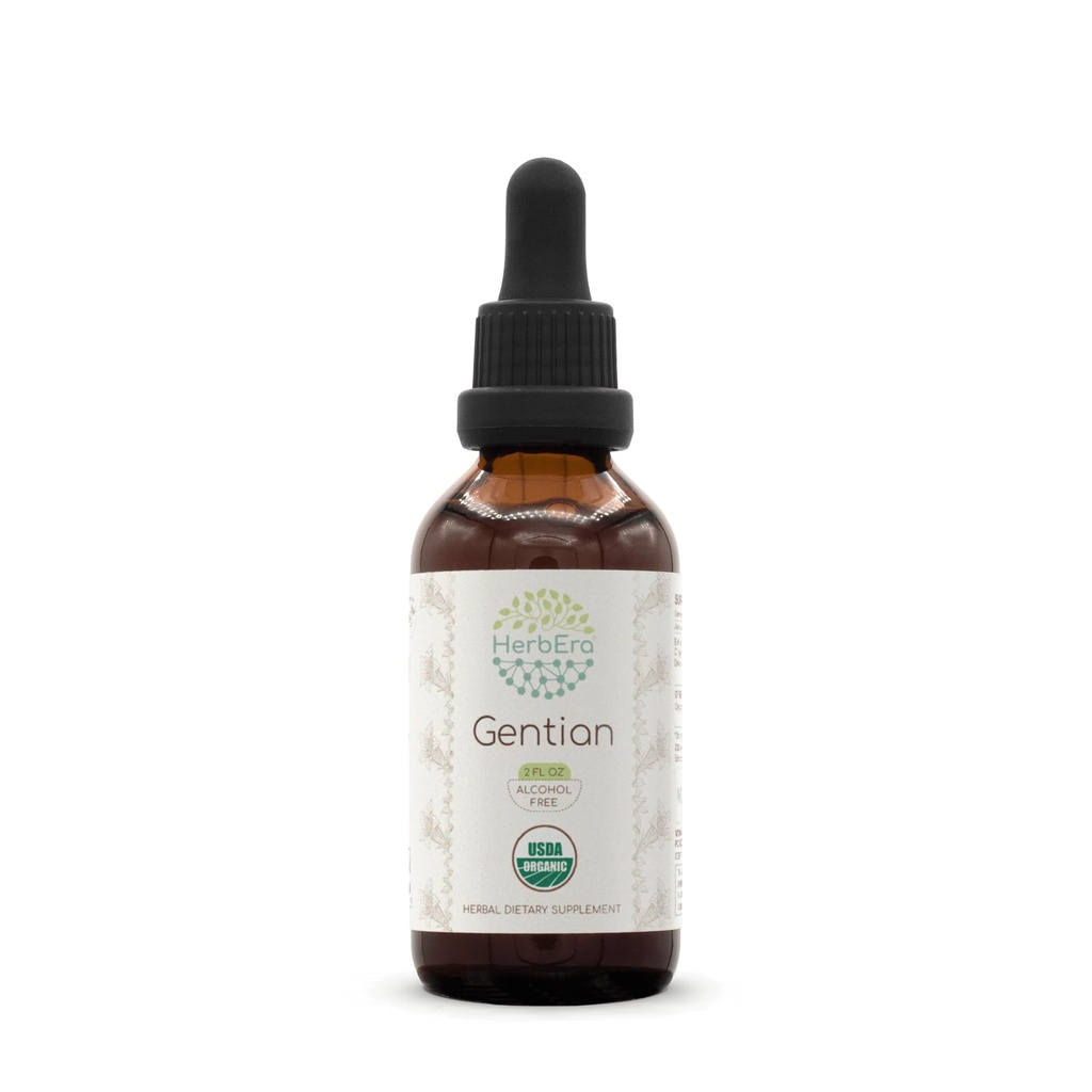 Tintura dell'estratto di erbe senza alcool B60 Genziano, gocce liquide concentrate Natural USDA Genziano organico (Gentiana Lutea) Radice secca (2 fl oz)