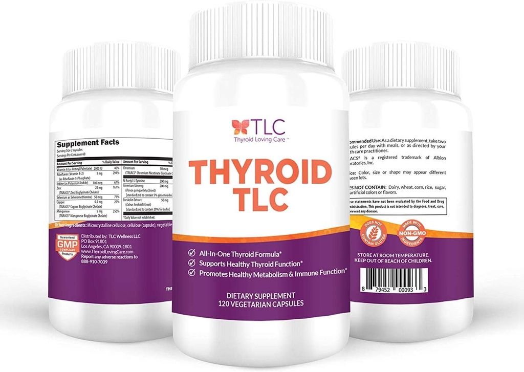 TLC tiroide - Formula di supporto tiroideo all-in-one con iodio, selenio e maganese (120 capsule vegetariane)