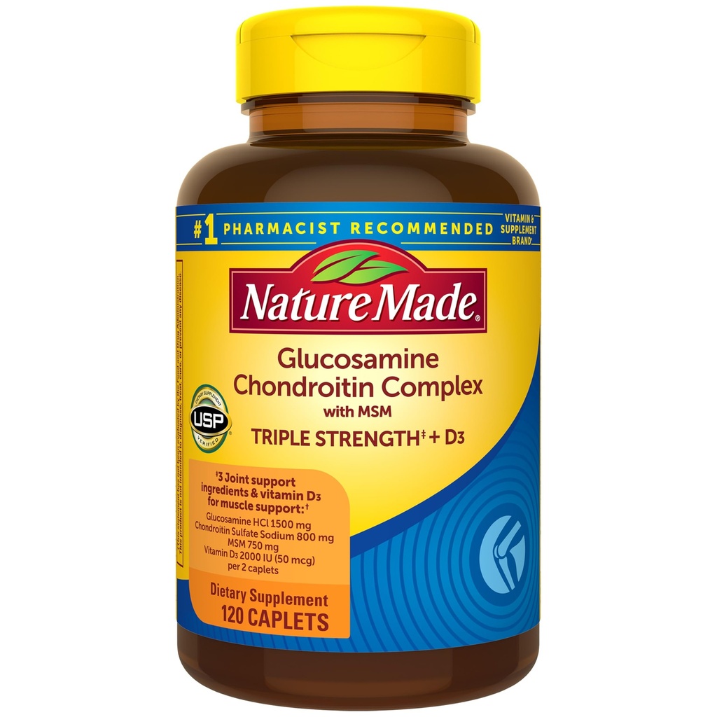 Natural Made Glucosamine Chondroitin Complex con MSM, Integratore alimentare per il supporto congiunto, 120 Caplets, 60 giorni di alimentazione