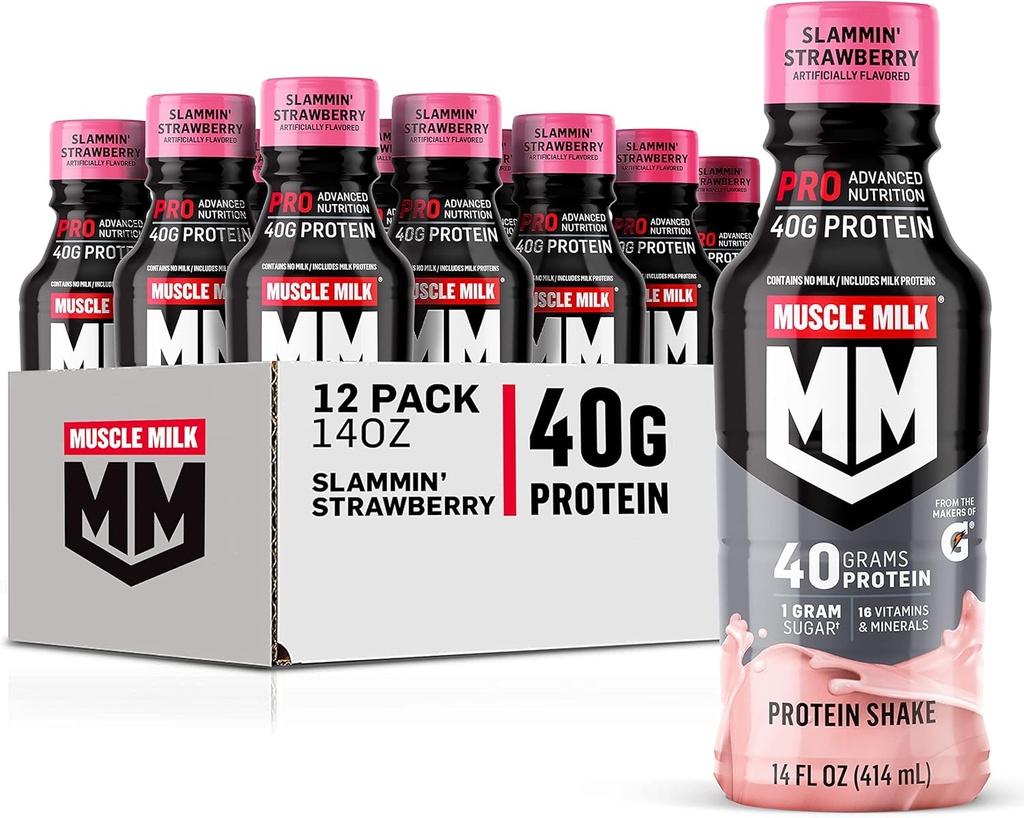 Muscolo Latte Pro Series Protein Shake, Slammin' Strawberry, 40g Protein, 14 Fl Oz, 12 Pack