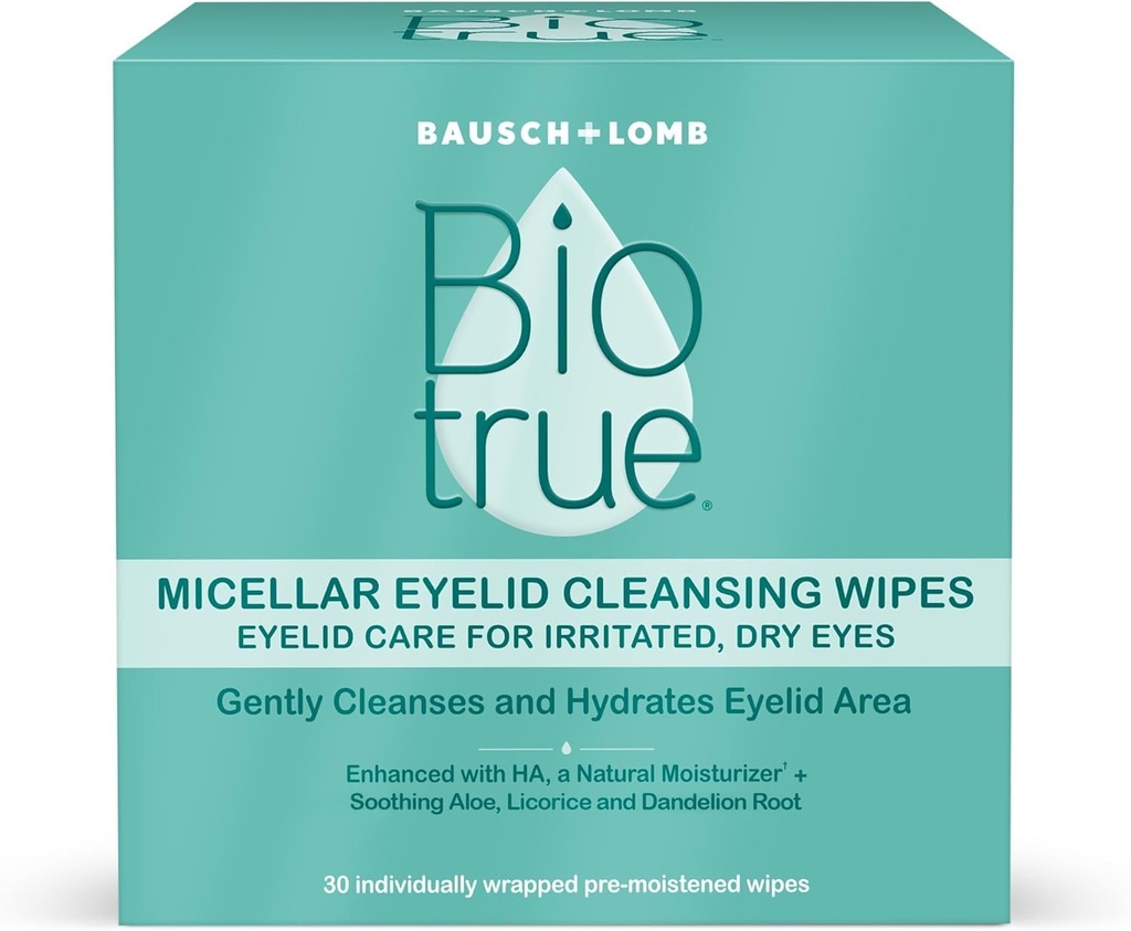 Biotrue Micellar Eyelid Care for Irritated and Dry Eyes Cleansing Wipes, da Bausch + Lomb, Multi, 30 Count