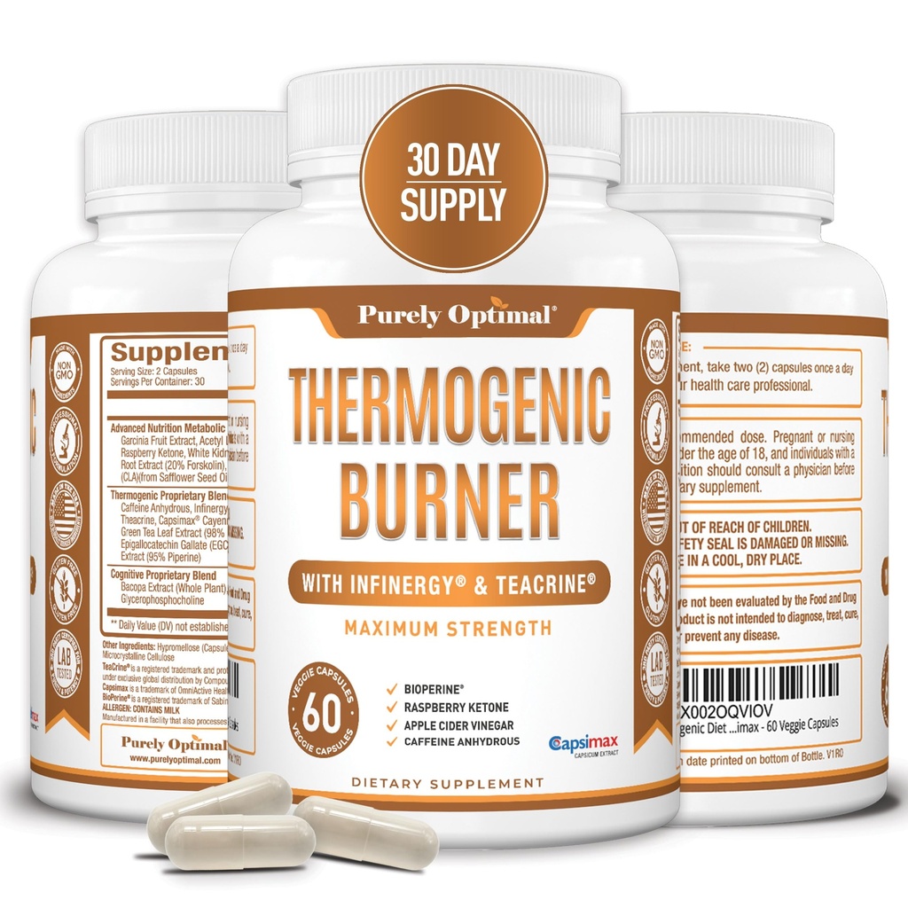 Bruciatore grasso termogenico puramente ottimale per le donne - Advanced Metabolism Support & Energy Booster - Ingredienti naturali, Vegan-Friendly, Non-GMO - 60 capsule