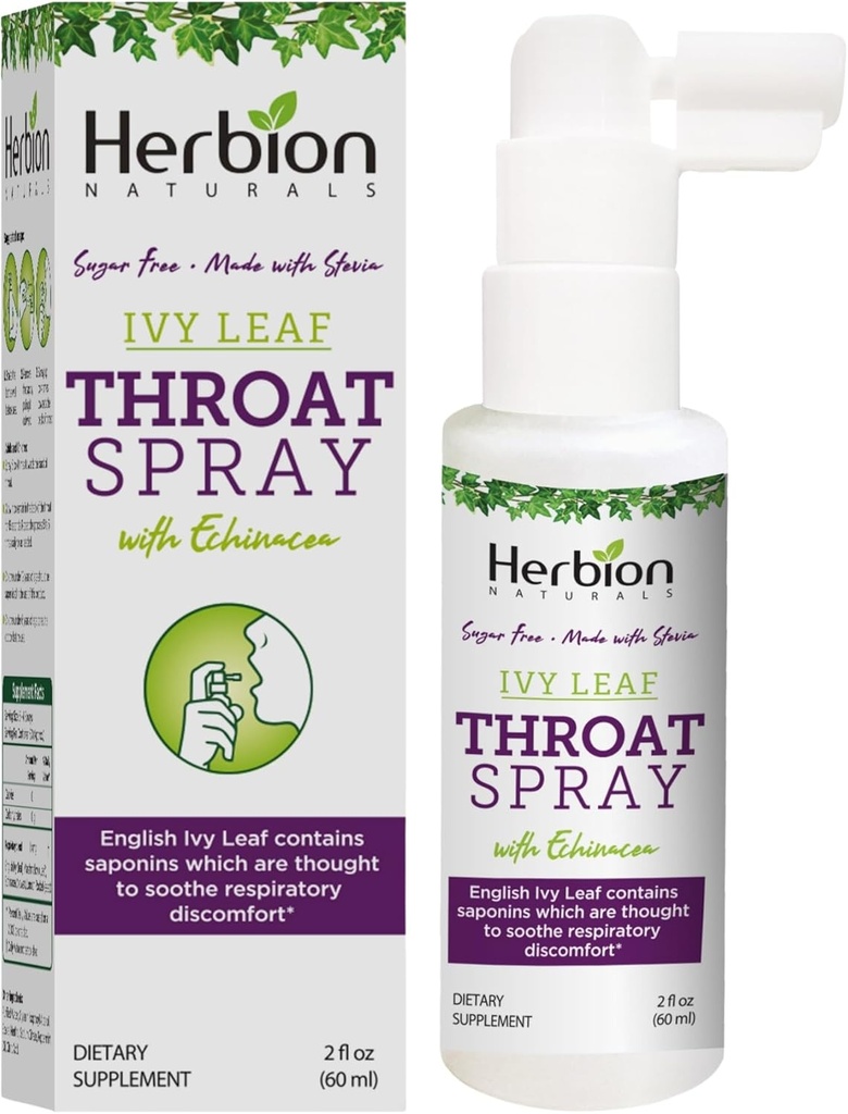 HERBION Naturals Throat Spray, Soothes Respiratory Discomfort with The Power of English Ivy, Marshmallow, and Echinacea extracts for Adults and Children, 2 Fl Oz, Confezione da 1