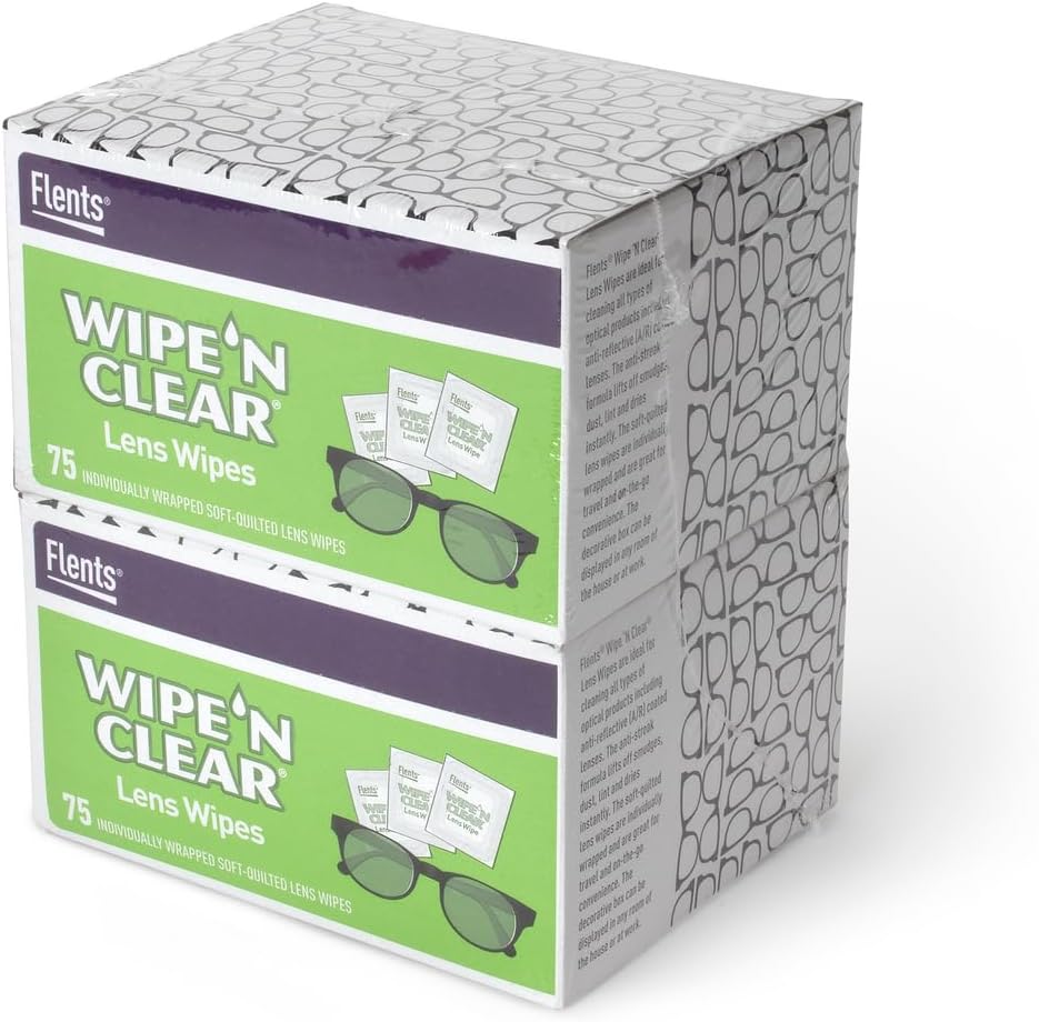 Pulizie Lens Lens Wipes, Wipe 'N Clear, 150 Count, Pre-Moistened, Streak-Free, Sicuro per occhiali, Occhiali da sole, Gentle Cleaning, Clear Vision, Individualmente Avvolto per Viaggi e Convenienza, Made in USA