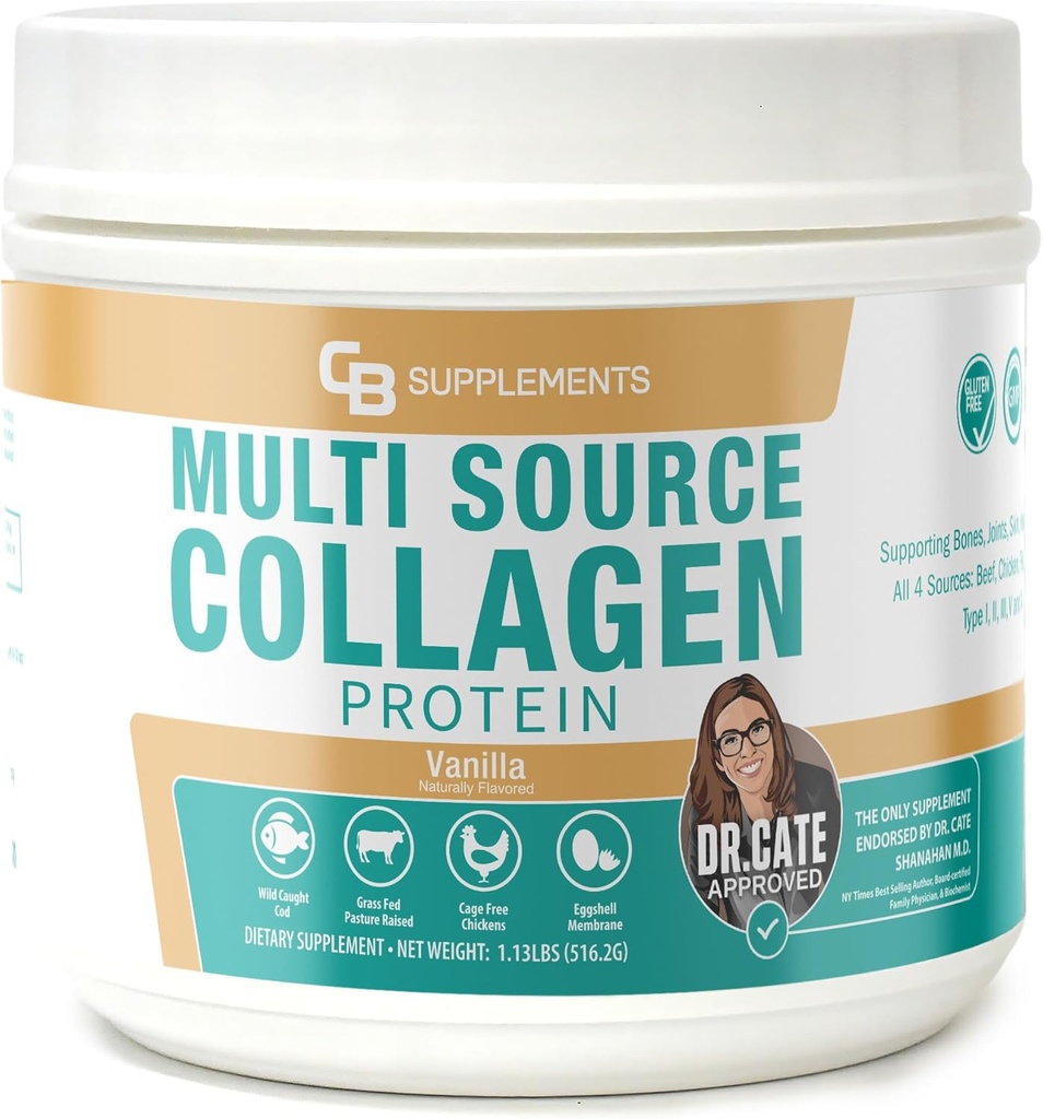 CB Integra Multi Collagen Protein – Collage idrolizzato per Joint, Skin, Gut, Hair & Nail Health – Polvere aromatizzata alla vaniglia con tipi I, II, III, V & X – Grass-Fed & Clean – 58 Serve
