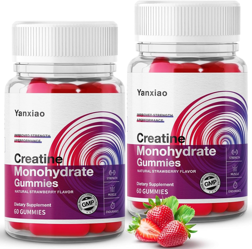yanxiao Creatina Monoidrato Gummies 5g per gli uomini e le donne, Formula anti-Melting, Zucchero Free Creatine Chews for Muscle Growth and Strength, Contiene vitamina C e altri nutrienti (120 Conte)