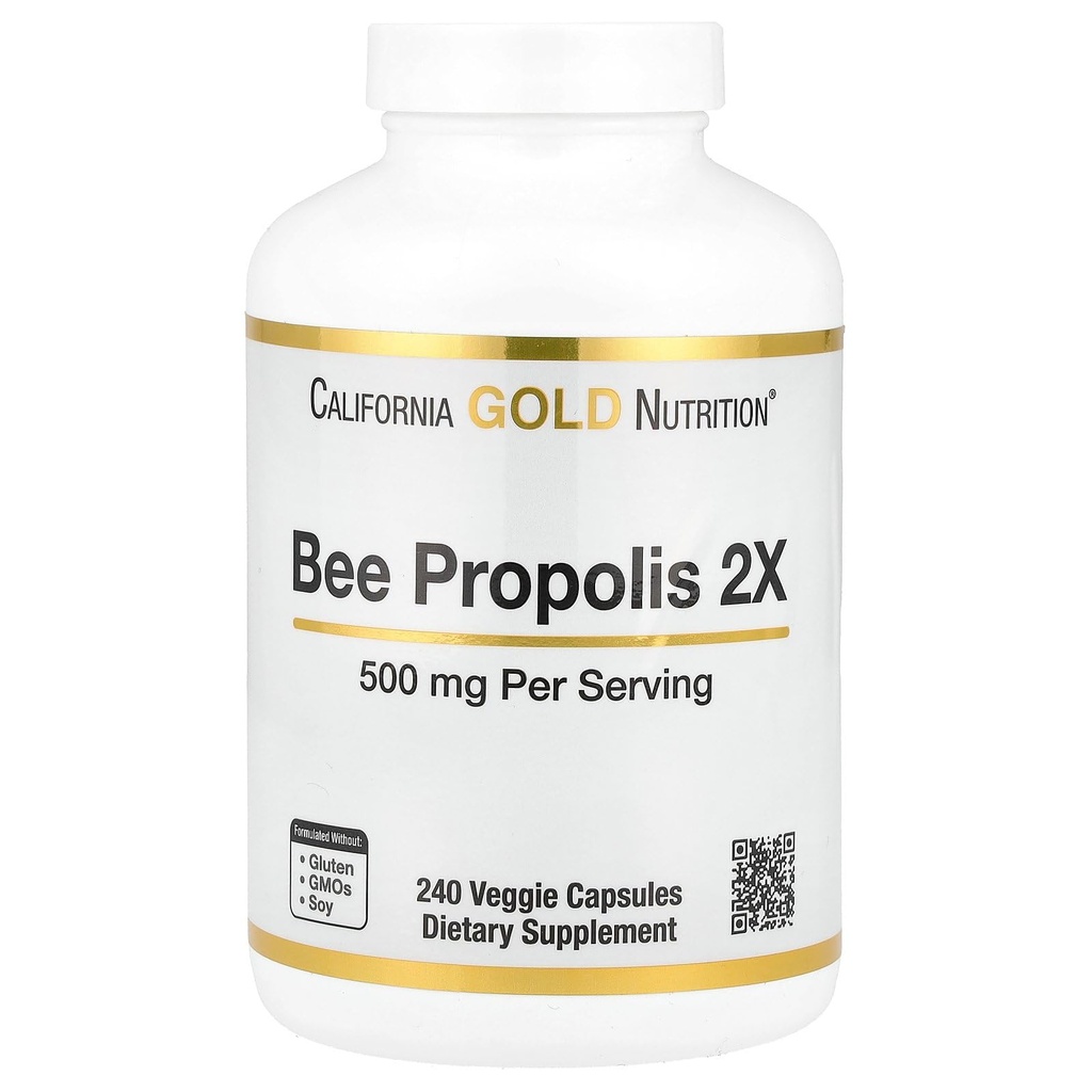 California Gold Nutrition Bee Propolis 2X Potency, Estratto concentrato 500 mg, Equivalente a 1000 mg di Propoli Naturale, Support Immune Health & Vitality*, 240 Veggie Capsule