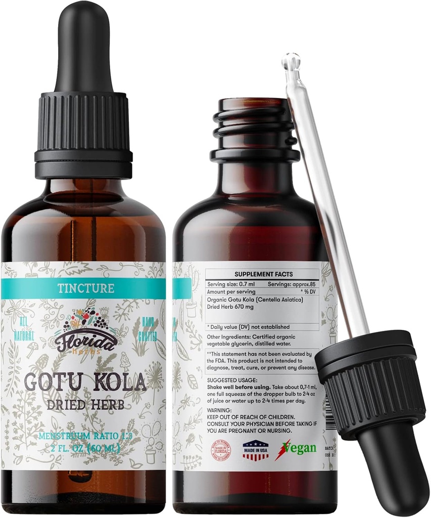 Gotu Kola Tincture, Estratto di Gotu Kola Organico, Gotu Kola Drops (Centella Asiatica)