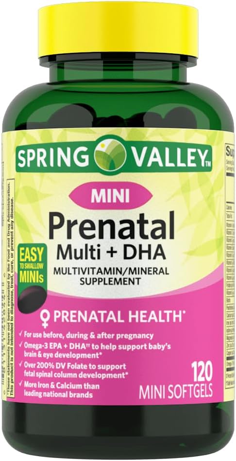 IKJ Mini Prenatal Multi + DHA Multivitamin/Multimineral Supplement Mini Softgels, 120 Count