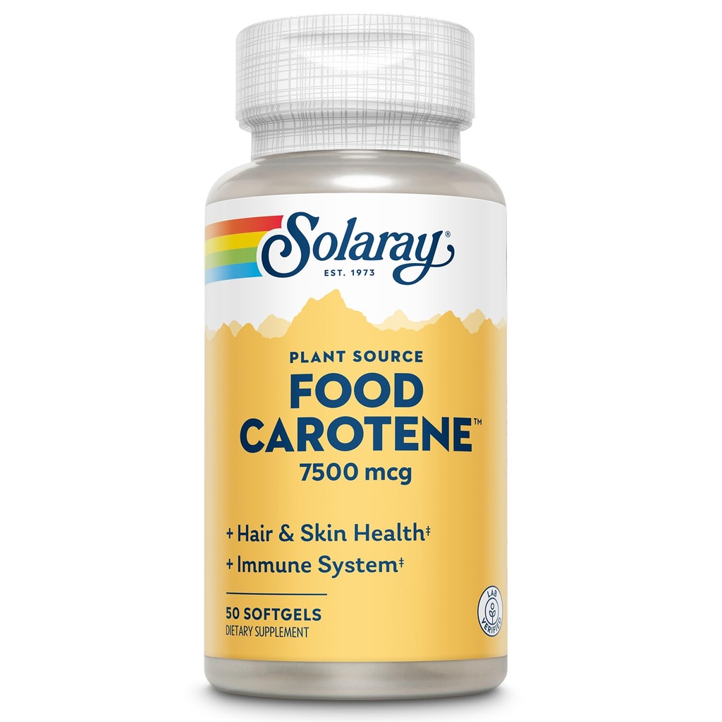 Carotene alimentare SOLARAY, vitamina A come Beta Carotene 25000IU | Carotenoidi per pelli e occhi sani, attività antiossidante e supporto del sistema immunitario | 50ct