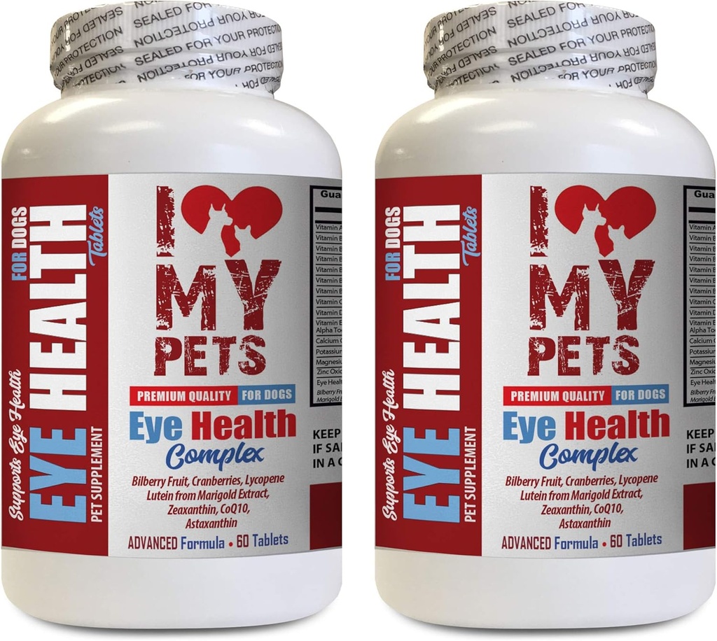 Amo i miei animali LLC Dog Eye Health Supplements - Dog Eye Health Complex - Formula Premium - Vet Raccomandata - Cane Cranberry - 2 Bottiglie (120 Trattamenti)