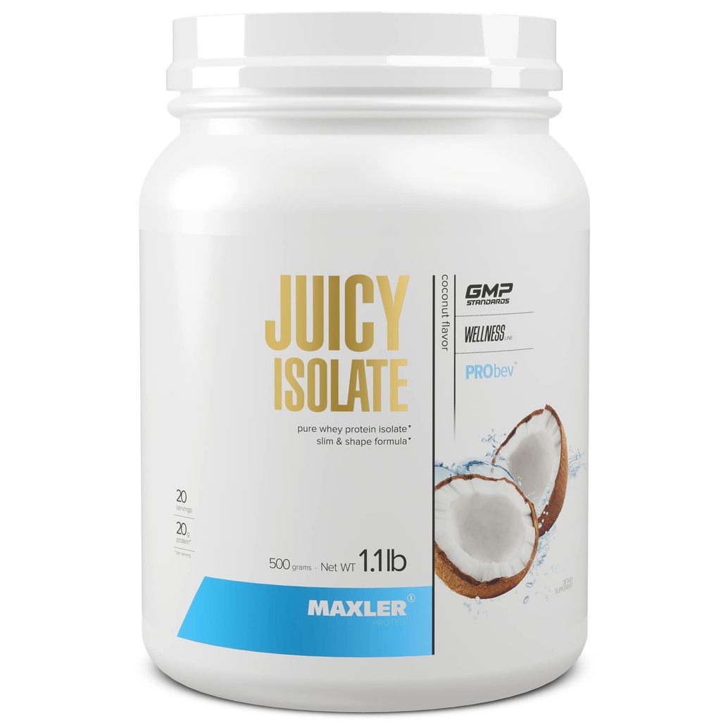 Polvere di proteine isolate di succo di Maxler - Isolato di siero chiaro - Lattosio basso, libero grasso, bevanda di recupero del muscolo senza zucchero per pre & post allenamento - 90% di proteine per porzione - Coconut 1.1 lb (20 porzioni)