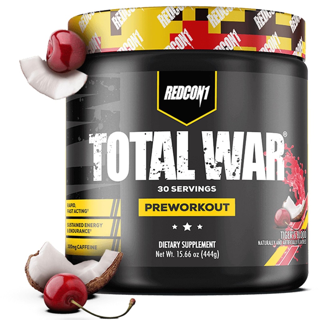 REDCON1 Total War Pre Workout, Tiger's Blood - L Citrulline, acido malico, Estratto di foglie di tè verde per pompa Boosting Pre Workout per le donne e gli uomini - 3.2g Beta Alanine per ridurre l'esaurimento (30 Serve)