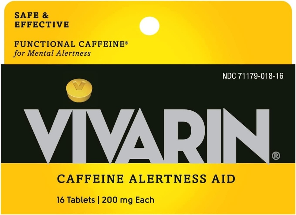 Vivarin, Pillole di caffeina, 200 mg di caffeina in ogni Tablet, in modo sicuro ed efficace aiuta a rimanere sveglia, aiuto di allerta, supplemento di energia, 16 compresse - 5 Pack