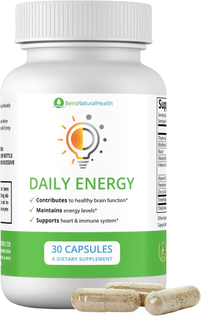 Ben's Natural Health Daily Energy B-Vitamin Complex with TMG and Zinc for Natural Energy, Stress, Focus & Immune Support, 30 Capsule