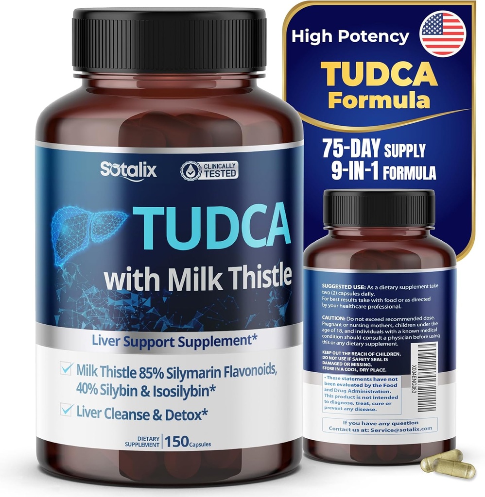 TUDCA Supplemento con cardo al latte – 85% Silymarin Flavonoids – Supporta il benessere e la salute digestiva del fegato – Made in the USA