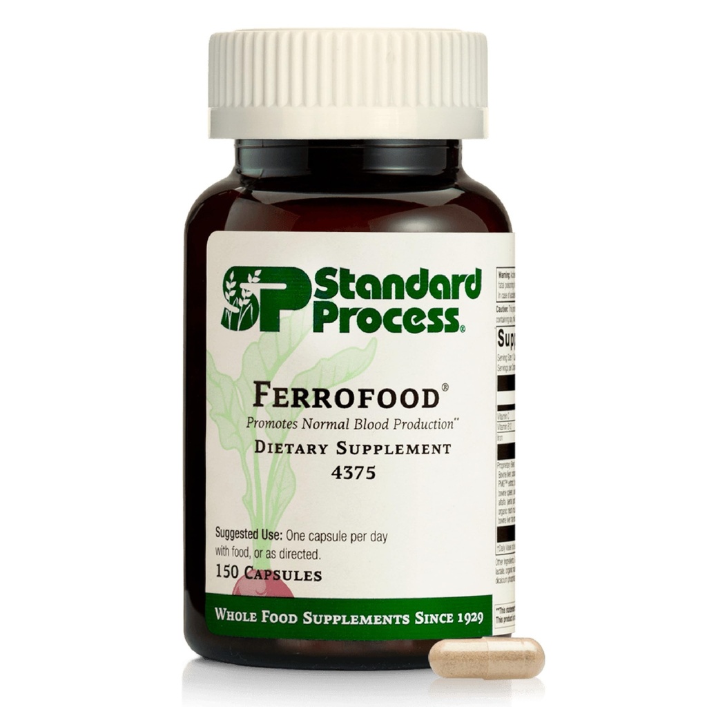 Standard Process Ferrofood - Integratore Sangue - Supporto enzima con Vitamine B12, C, & Iron - Non-Dairy & Non-Soy - 150 Capsule (40 Serve)