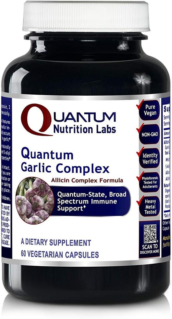Quantium Nutrition Labs Quantum Garlic Complex - Integratori di allicin aglio, Pillole di aglio, Estratto di allicin, Estratto di aglio, Capsule Aglio Organici, Supporto Immune - 60 Capsule Vegetariani