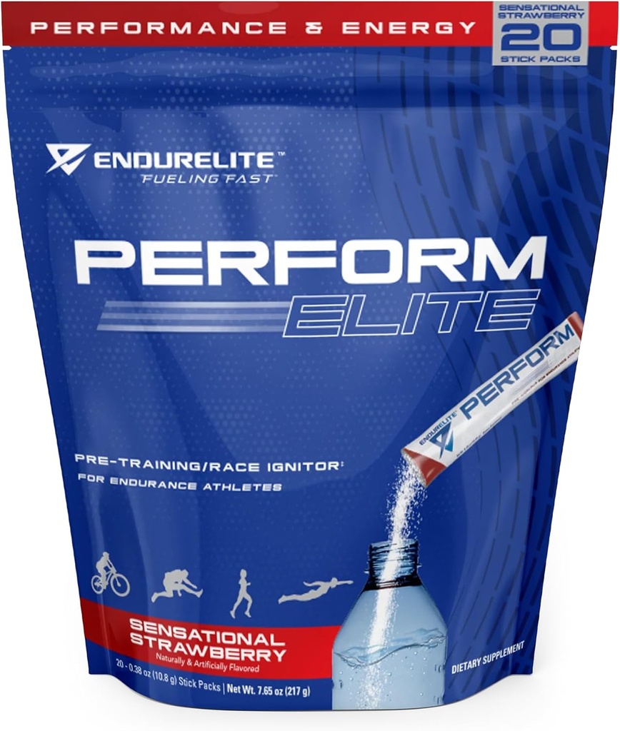 EndurElite Perform Elite- Pre Workout Powder Supplement- Pre-Workout per Endurance Athletes- 20 Serving Bag- Fragola Sensazionale