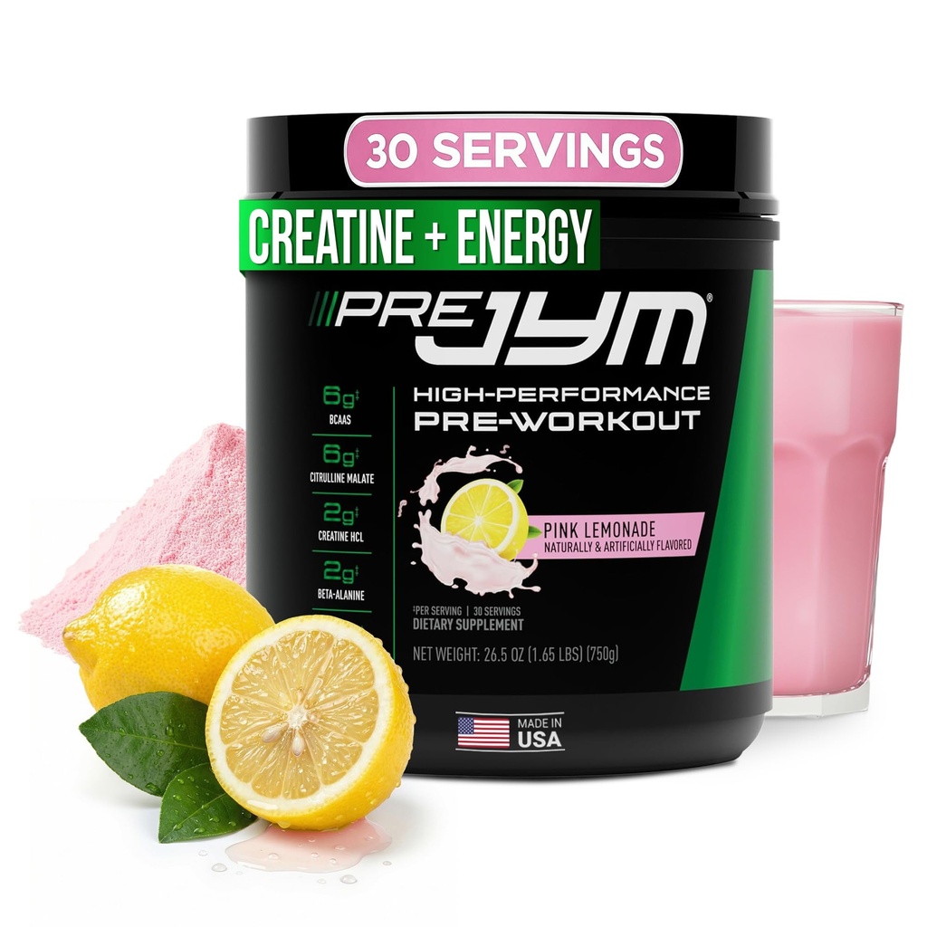 JYM Supplement Science Pre JYM Pink Lemonade Pre polvere di allenamento per gli uomini e le donne, BCAA, Nootropics, Creatina HCI, Citrulline, Beta-Alanine, Betaine, Taurina, Huperzine, 30 Servings