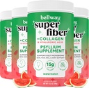 Bellway Super Fiber Powder + Collagen (4 Pack), Polvere senza zucchero Psyllium Husk con Peptidi di collagene e acido ialuronico per la salute del fegato, pelle sana, unghie, ossa e giunti, anguria (42,4 oz)